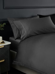 Charcoal Grey Collection Luxe 300 Thread Count 100% Cotton Sateen Satin Stitch Luxury Duvet Cover And Pillowcase Set - Image 2 of 8