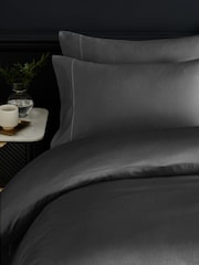 Charcoal Grey Collection Luxe 300 Thread Count 100% Cotton Sateen Satin Stitch Luxury Duvet Cover And Pillowcase Set - Image 3 of 8