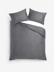 Charcoal Grey Collection Luxe 300 Thread Count 100% Cotton Sateen Satin Stitch Luxury Duvet Cover And Pillowcase Set - Image 5 of 8