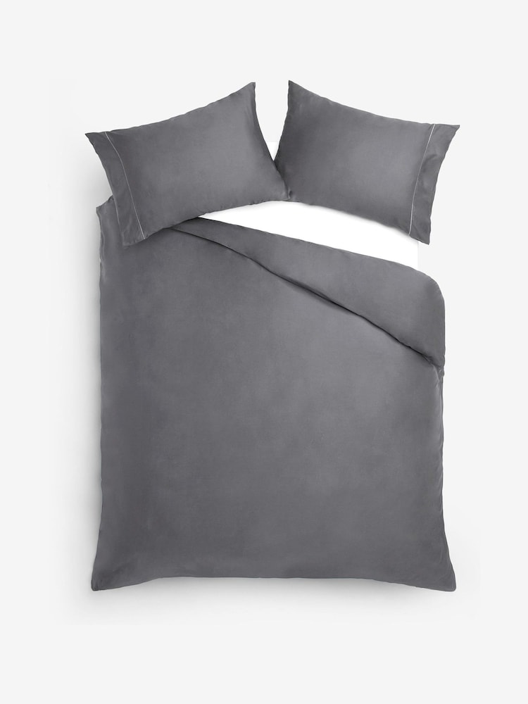 Charcoal Grey Collection Luxe 300 Thread Count 100% Cotton Sateen Satin Stitch Luxury Duvet Cover And Pillowcase Set - Image 5 of 8