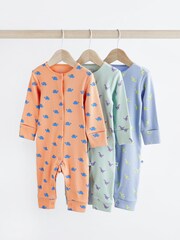 Oranžna/modra Dino - 3 komplet dojenček brez stopal pajac za spanje (0mths-3yrs) - Slika 1 iz 13