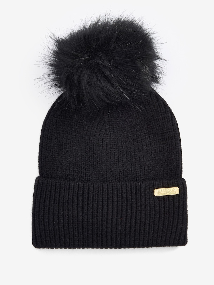 Barbour® International Mallory Pom Knitted Black Beanie Hat - Image 1 of 3