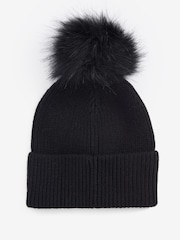 Barbour® International Mallory Pom Knitted Black Beanie Hat - Image 2 of 3