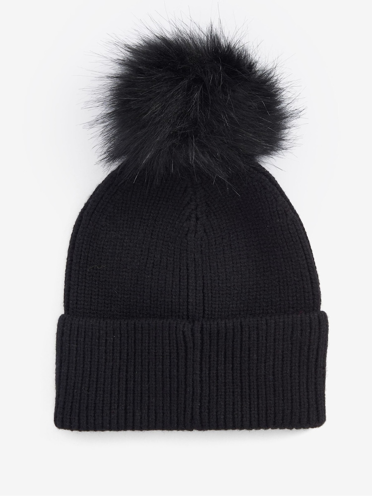 Barbour® International Mallory Pom Knitted Black Beanie Hat - Image 2 of 3