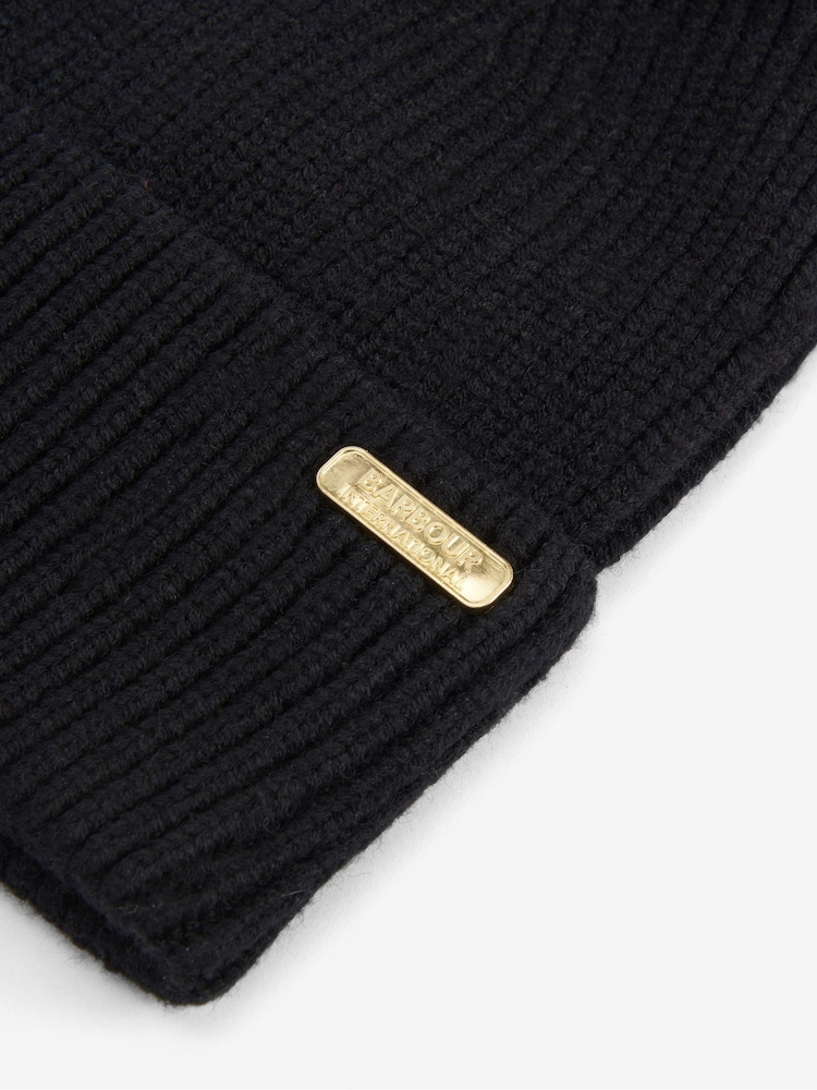 Barbour® International Mallory Pom Knitted Black Beanie Hat - Image 3 of 3