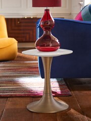 Gold Marble Top Fluted Side Table - Image 1 of 4