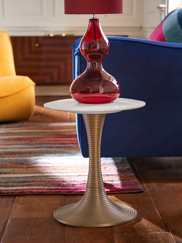 Gold Marble Top Fluted Side Table - Image 1 of 4