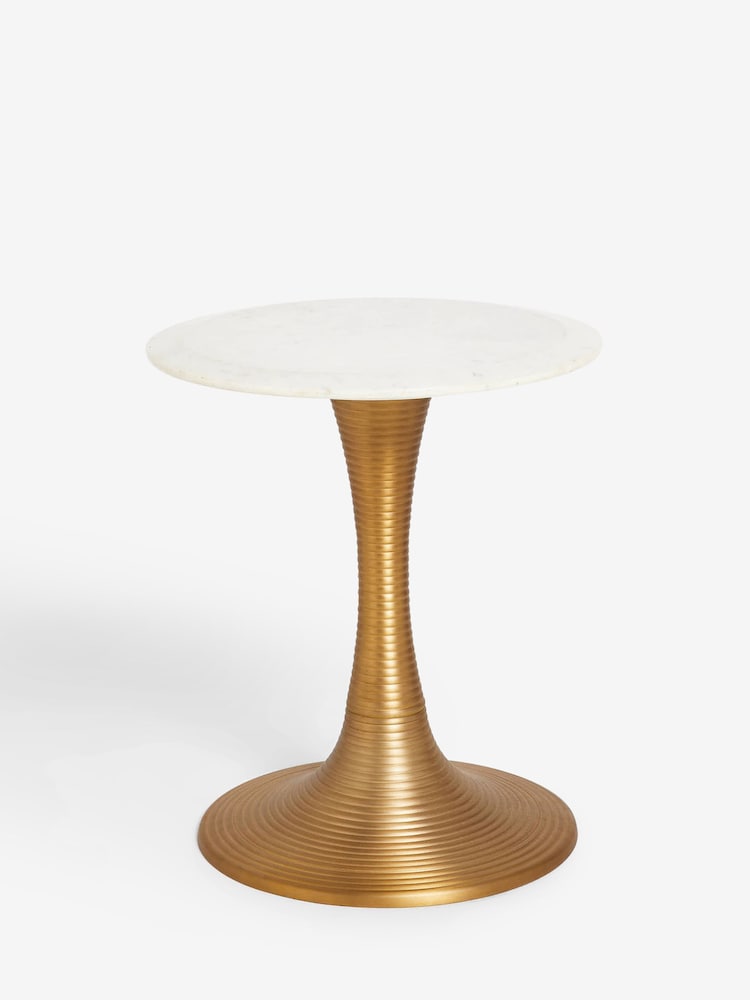 Gold Marble Top Fluted Side Table - Image 2 of 4