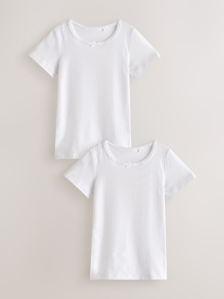 White Short Sleeve Vest Tops 2 Pack (1.5-12yrs) - Image 1 of 4
