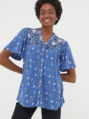 FatFace Blue Polly Layered Floral Top - Image 1 of 4