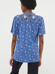 FatFace Blue Polly Layered Floral Top - Image 2 of 4
