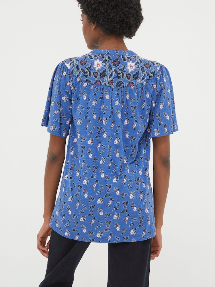 FatFace Blue Polly Layered Floral Top - Image 2 of 4
