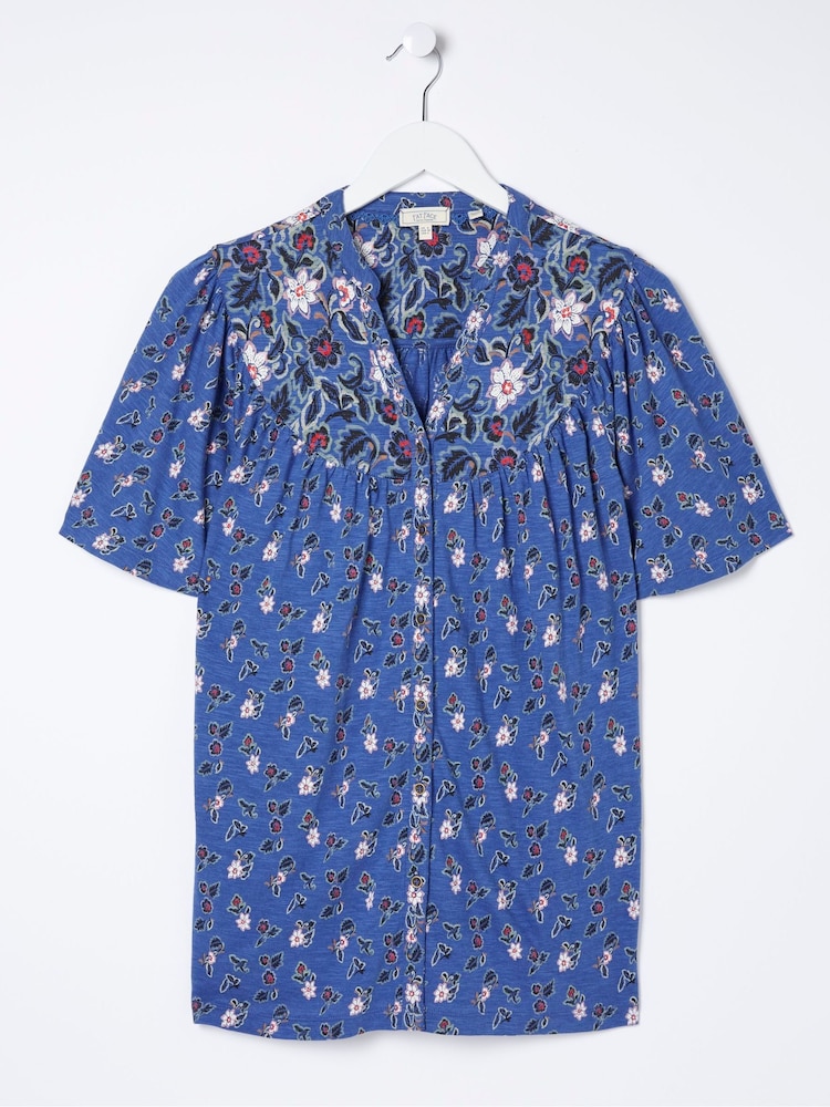 FatFace Blue Polly Layered Floral Top - Image 4 of 4