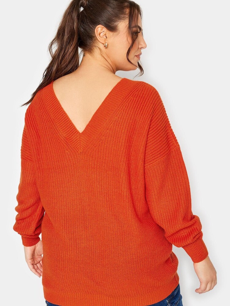 Yours Curve Orange Double V-Neck Jumper - Image 2 of 4