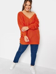 Yours Curve Orange Double V-Neck Jumper - Image 3 of 4