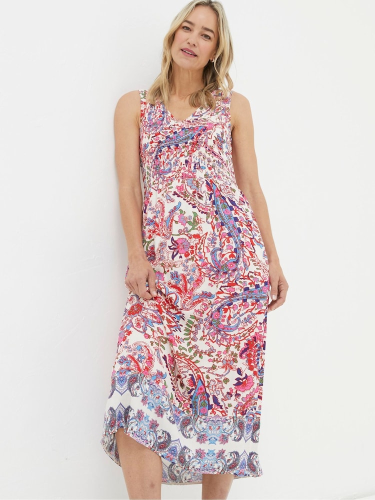 FatFace Multi Bright Paisley Midi Dress - Image 1 of 6
