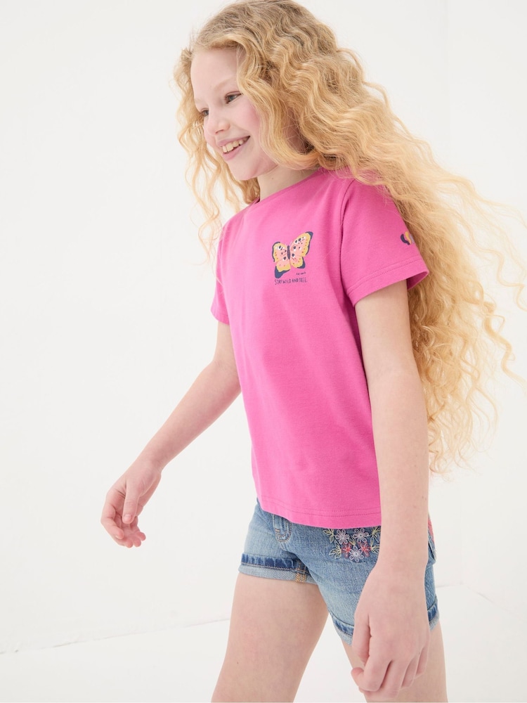 FatFace Pink Butterfly Fact T-Shirt - Image 1 of 6