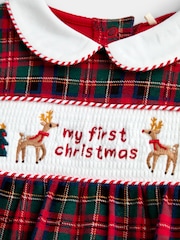 JoJo Maman Bébé Red Tartan First Christmas Smocked Footed Sleepsuit - Image 3 of 4
