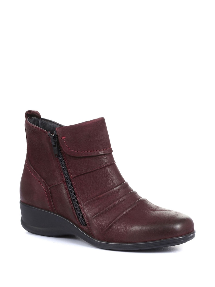 Pavers Burgundy Ladies Dual Zip Leather Ankle Boots - Image 2 of 5
