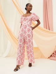 FatFace Rose Red/White Floral Tile Jumpsuit - Image 2 of 8