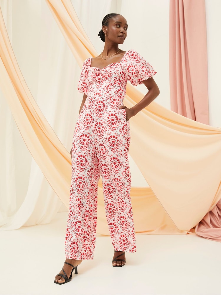 FatFace Rose Red/White Floral Tile Jumpsuit - Image 2 of 8
