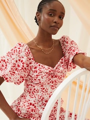 FatFace Rose Red/White Floral Tile Jumpsuit - Image 5 of 8