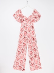 FatFace Rose Red/White Floral Tile Jumpsuit - Image 8 of 8
