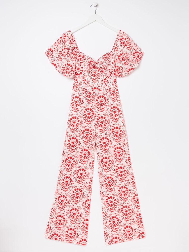 FatFace Rose Red/White Floral Tile Jumpsuit - Image 8 of 8