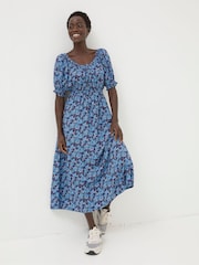 FatFace Purple Ink Floral Midi Dress - Image 1 of 6