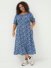 FatFace Purple Ink Floral Midi Dress - Image 3 of 6