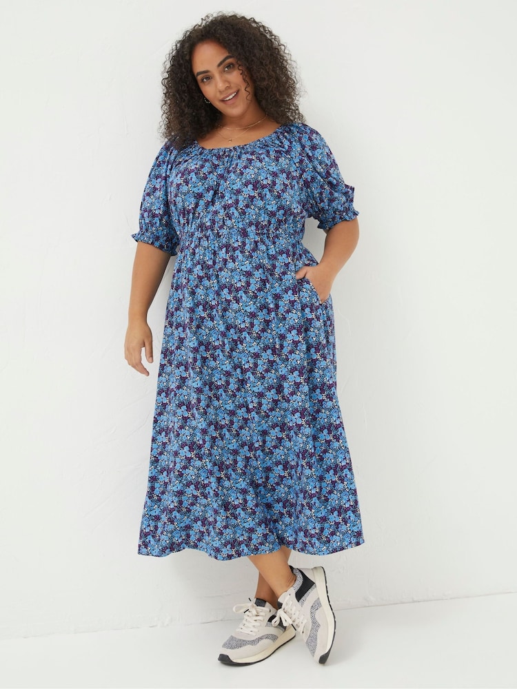 FatFace Purple Ink Floral Midi Dress - Image 3 of 6