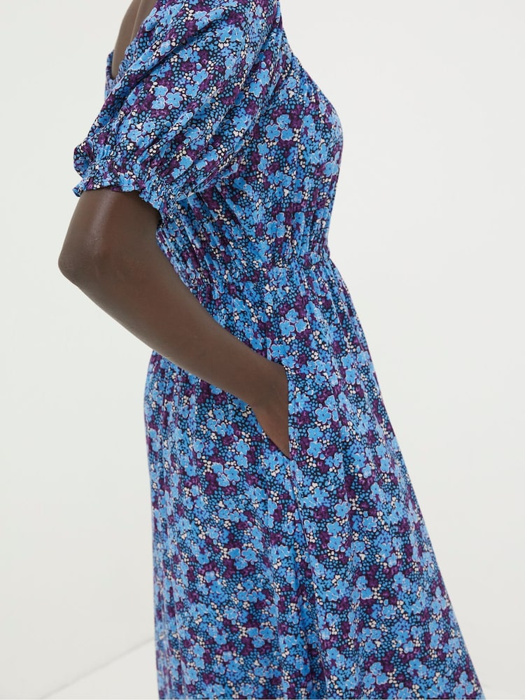 FatFace Purple Ink Floral Midi Dress - Image 4 of 6