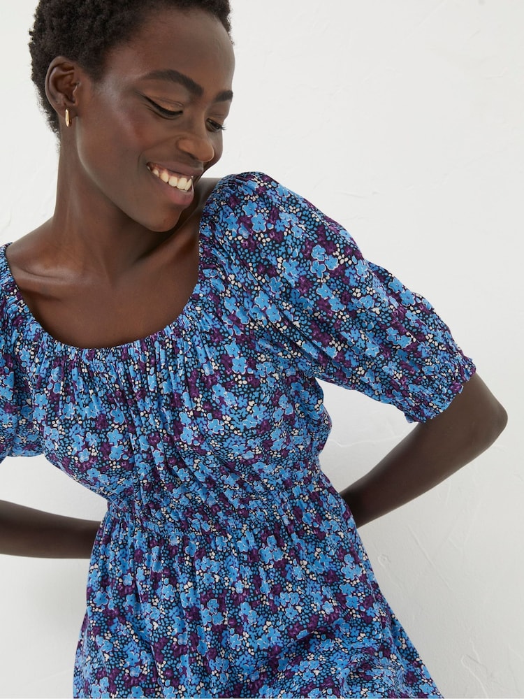 FatFace Purple Ink Floral Midi Dress - Image 5 of 6