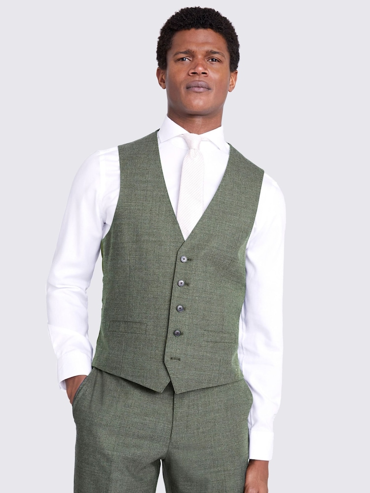 MOSS Green Tailored Fit Puppytooth Performance Waistcoat - Image 1 of 3