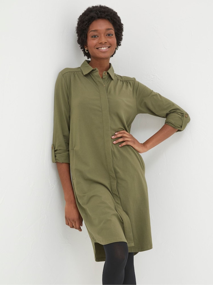 FatFace Green Jersey Shirt Tunic Dress - Image 1 of 5