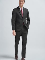 Black Tailored Fit Wool Mix Textured Suit: Jacket - Image 1 of 8