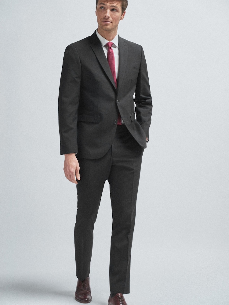 Black Tailored Fit Wool Mix Textured Suit: Jacket - Image 1 of 8