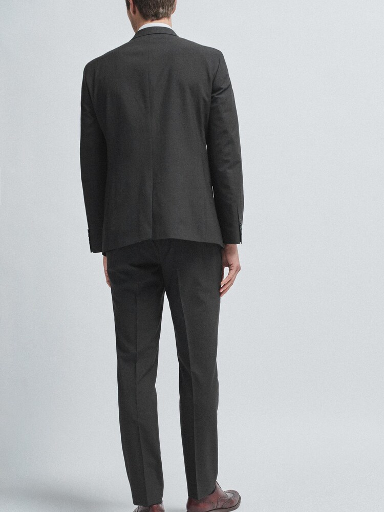 Black Tailored Fit Wool Mix Textured Suit: Jacket - Image 2 of 8