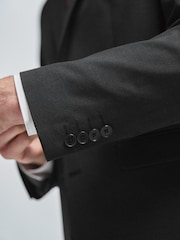 Black Tailored Fit Wool Mix Textured Suit: Jacket - Image 5 of 8