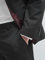 Black Tailored Fit Wool Mix Textured Suit: Jacket - Image 6 of 8