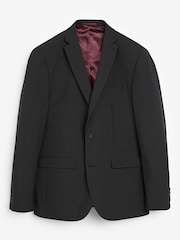Black Tailored Fit Wool Mix Textured Suit: Jacket - Image 8 of 8