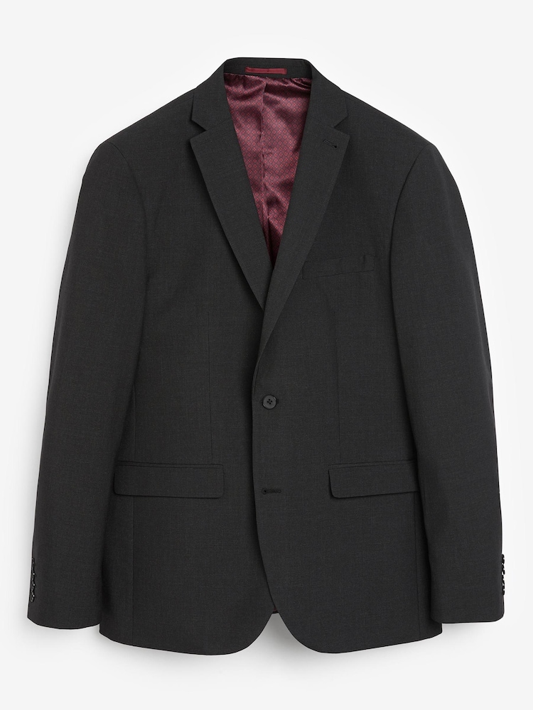 Black Tailored Fit Wool Mix Textured Suit: Jacket - Image 8 of 8