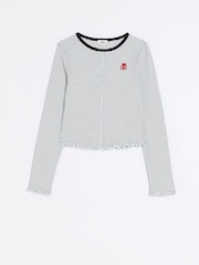 siva - River Island Dekleta 100% bombaž Rib Lettuce Hem Top - Slika 3 iz 6