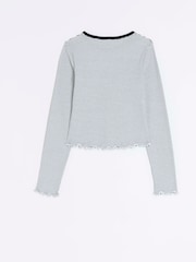 siva - River Island Dekleta 100% bombaž Rib Lettuce Hem Top - Slika 4 iz 6