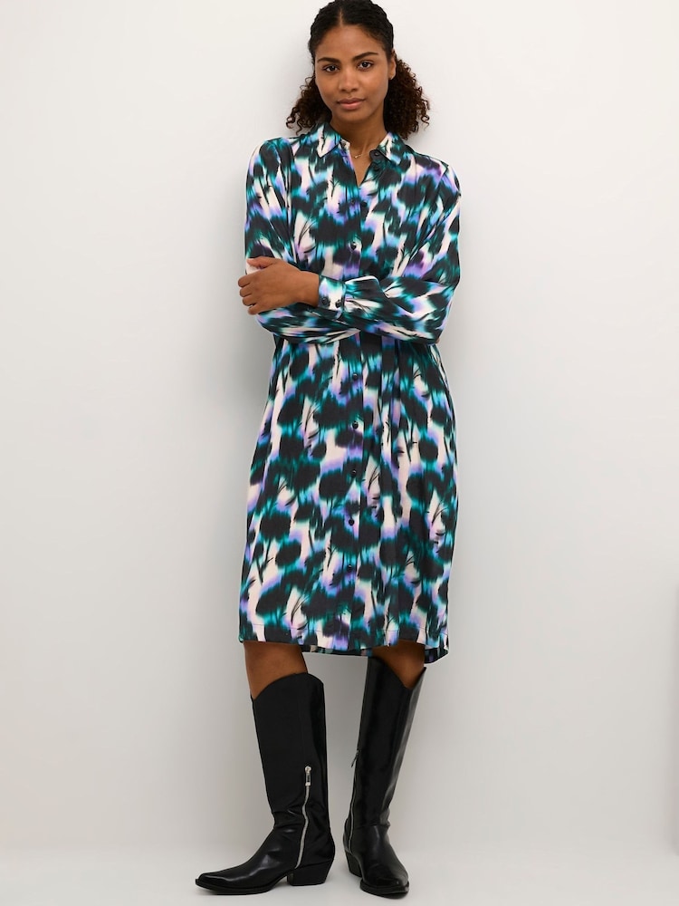 Kaffe Natural Amilia Knee Length Printed Shirt Dress - Image 1 of 6