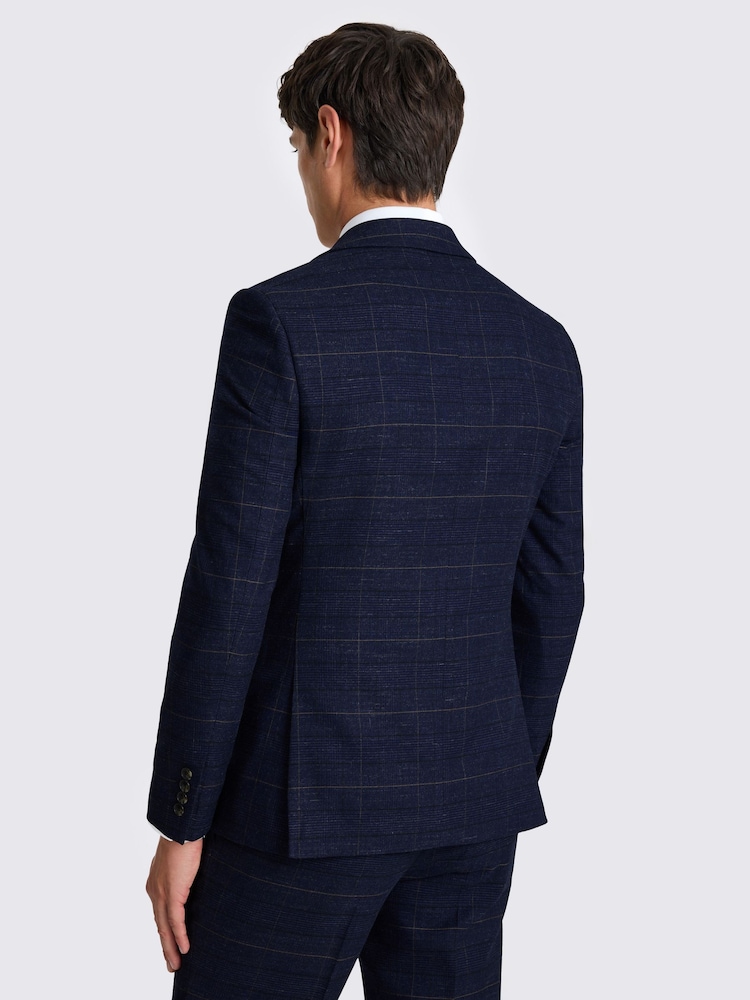 MOSS Navy Black Check Slim Suit Jacket - Image 6 of 6