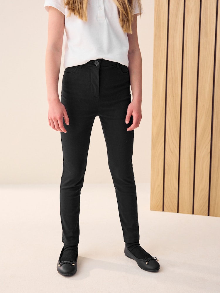 Black Regular Length Skinny Fit Stretch High Waist School Trousers (9-18yrs) - Image 1 of 8