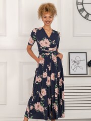 Jolie Moi Blue Daria Pleat Maxi Jersey Dress - Image 1 of 5
