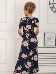 Jolie Moi Blue Daria Pleat Maxi Jersey Dress - Image 2 of 5