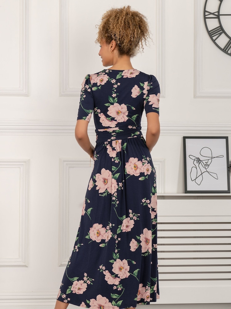 Jolie Moi Blue Daria Pleat Maxi Jersey Dress - Image 2 of 5